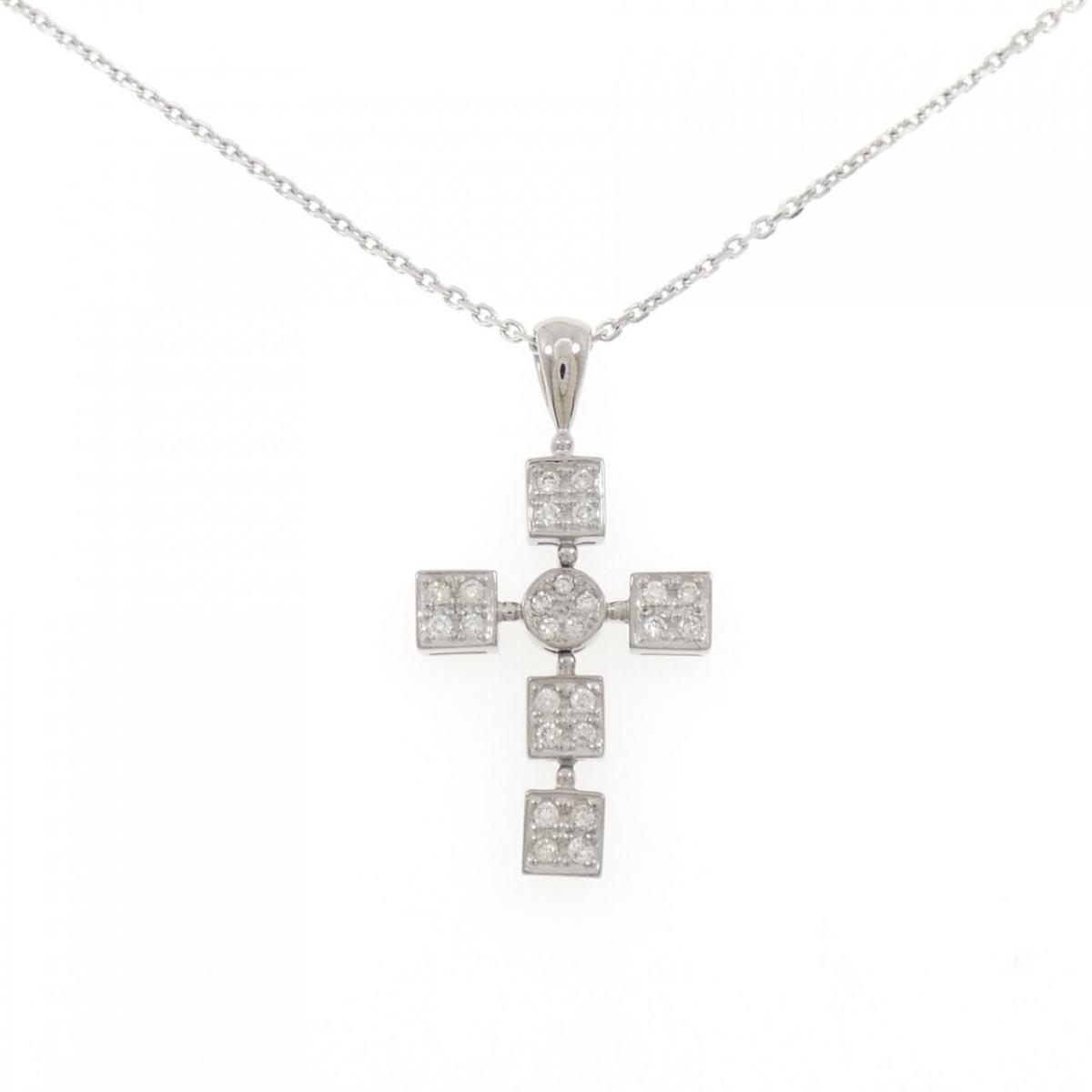 K18WG クロス ダイヤモンド ネックレス 0.34CT【中古】