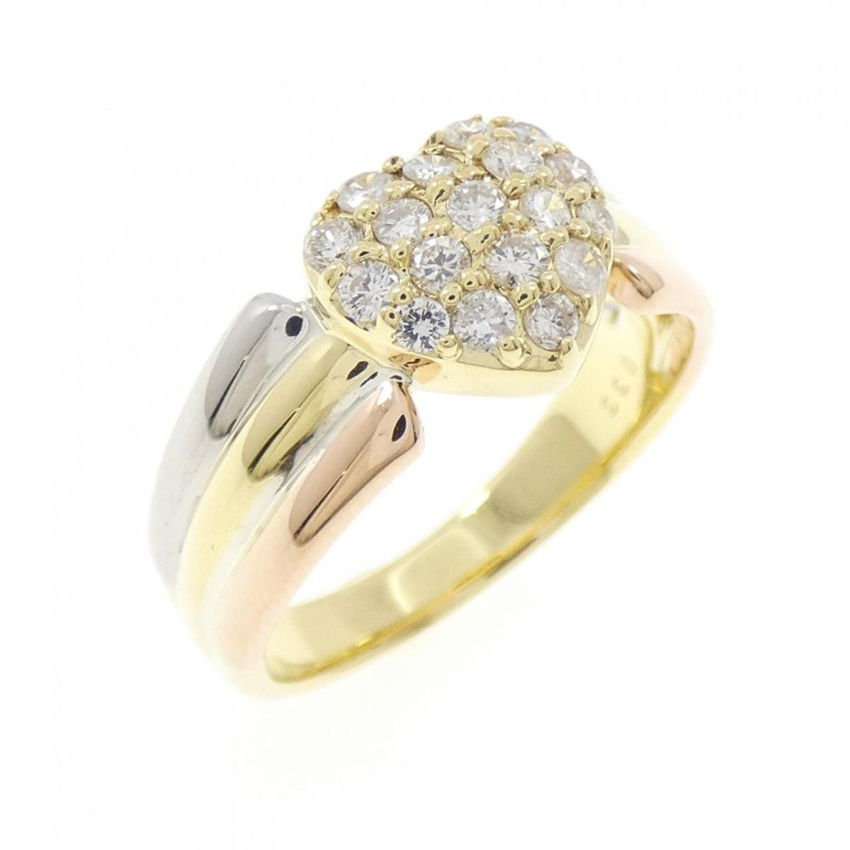 K18YG/PT/K18PG ハート パヴェ ダイヤモンド リング 0.33CT【中古】｜KOMEHYO ONLINESTORE 店