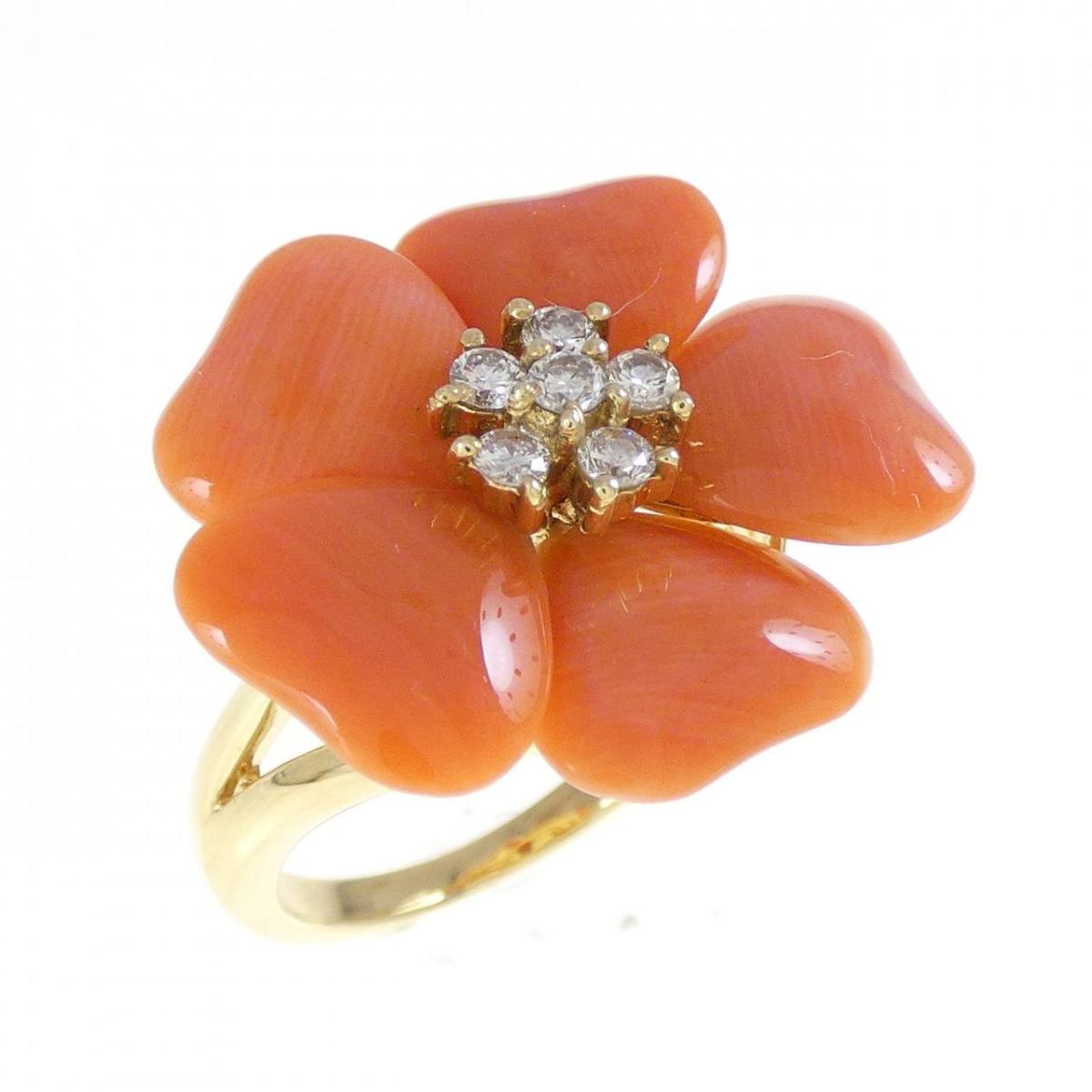 K18YG フラワー サンゴ リング【中古】