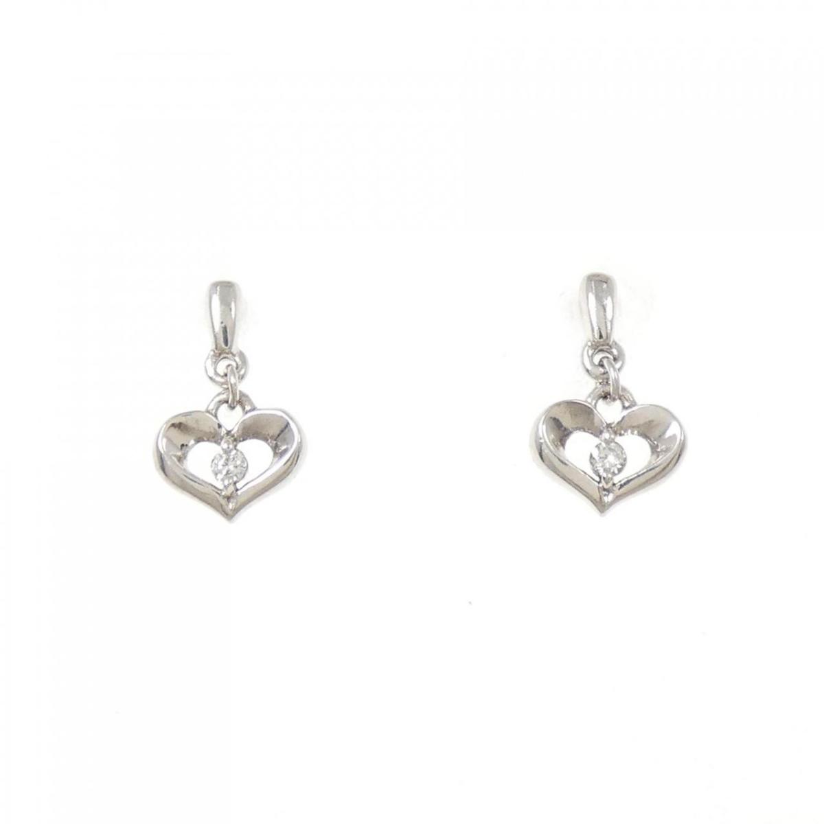 K10WG ハート ダイヤモンド ピアス 0.018CT【中古】