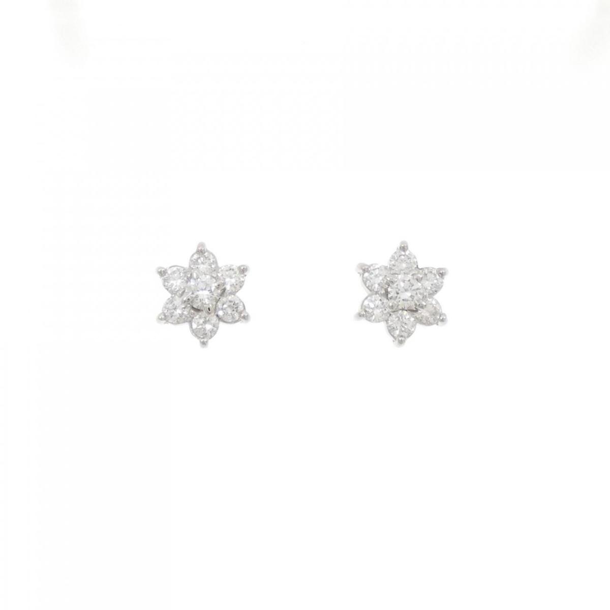 PT900 フラワー ダイヤモンド ピアス 0.50CT【中古】