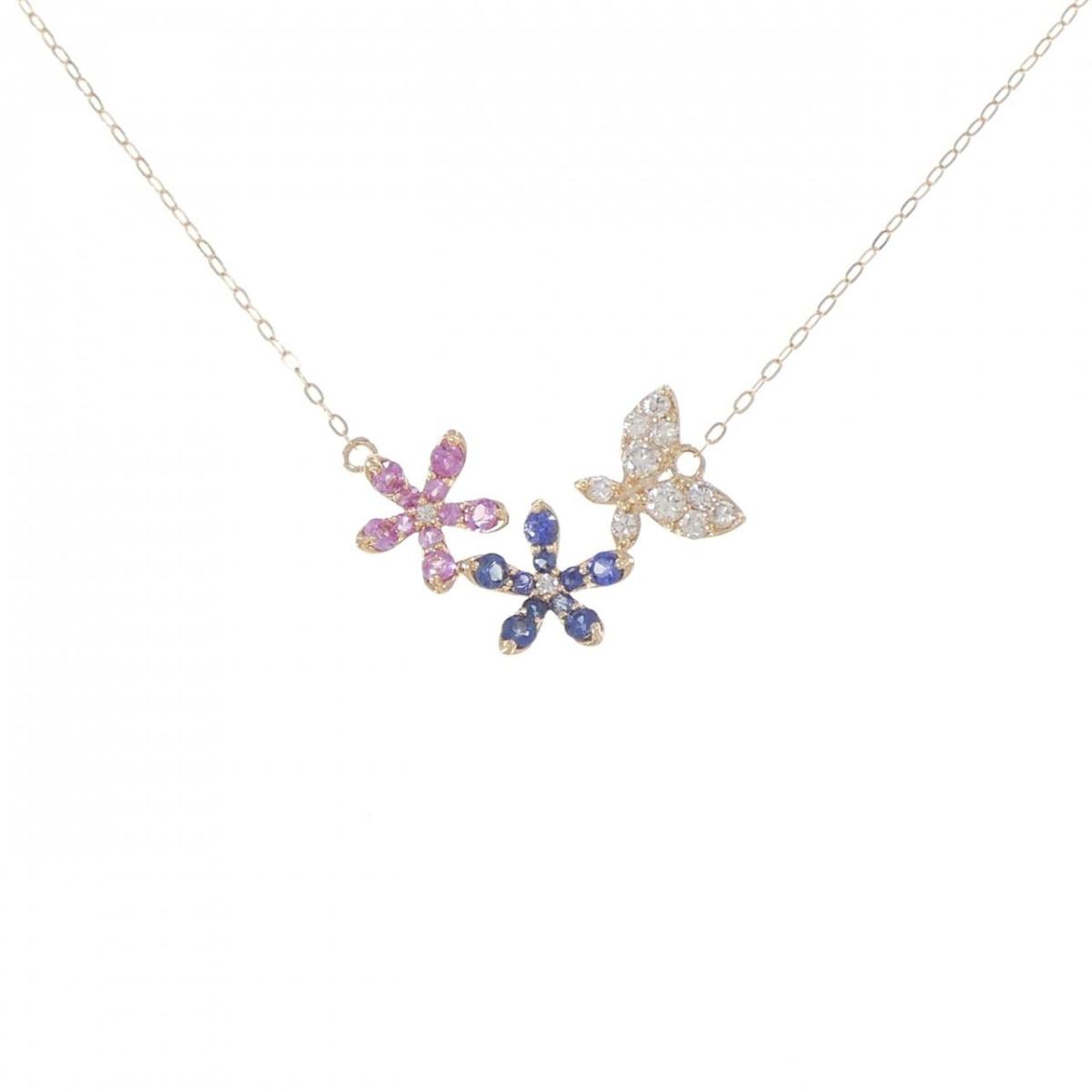 K18PG フラワー&times;バタフライ サファイヤ ネックレス 0.65CT【中古】｜KOMEHYO ONLINESTORE 店 51,360円