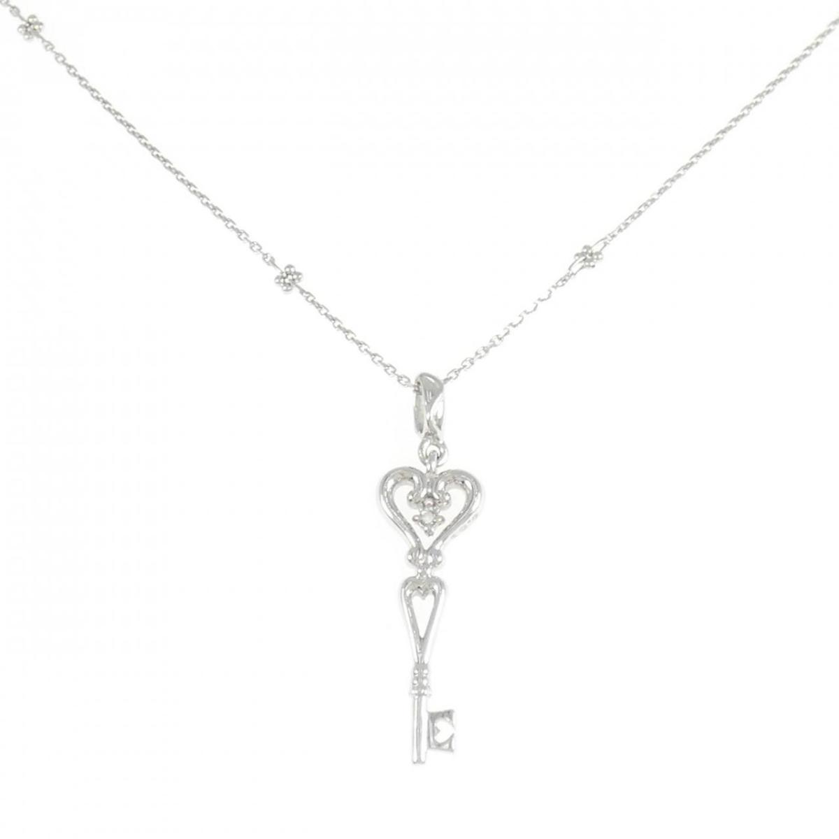 K18WG キー×ハート ダイヤモンド ネックレス 0.01CT【中古】