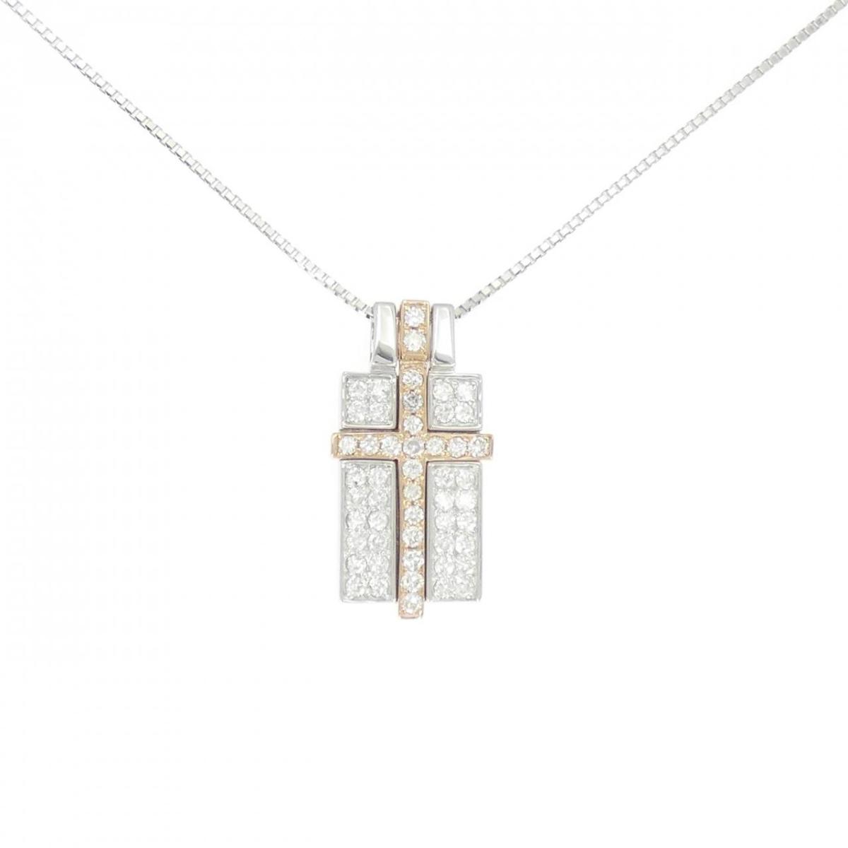 K18WG/K18PG クロス ダイヤモンド ネックレス 1.01CT【中古】