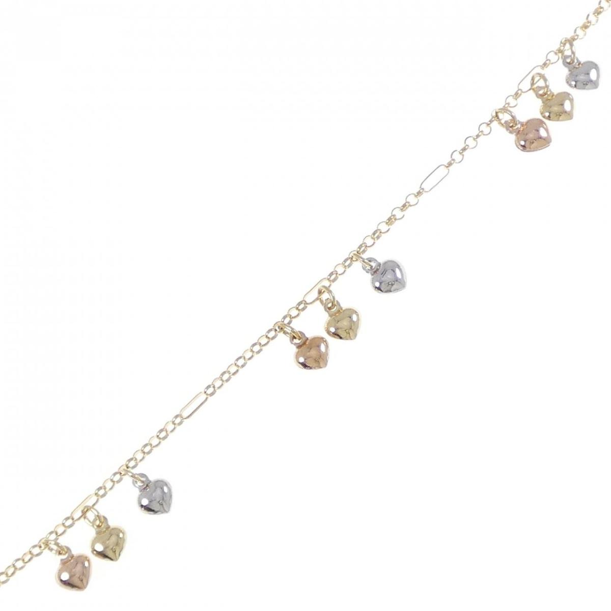 750スリーカラー ハート ブレスレット【中古】
