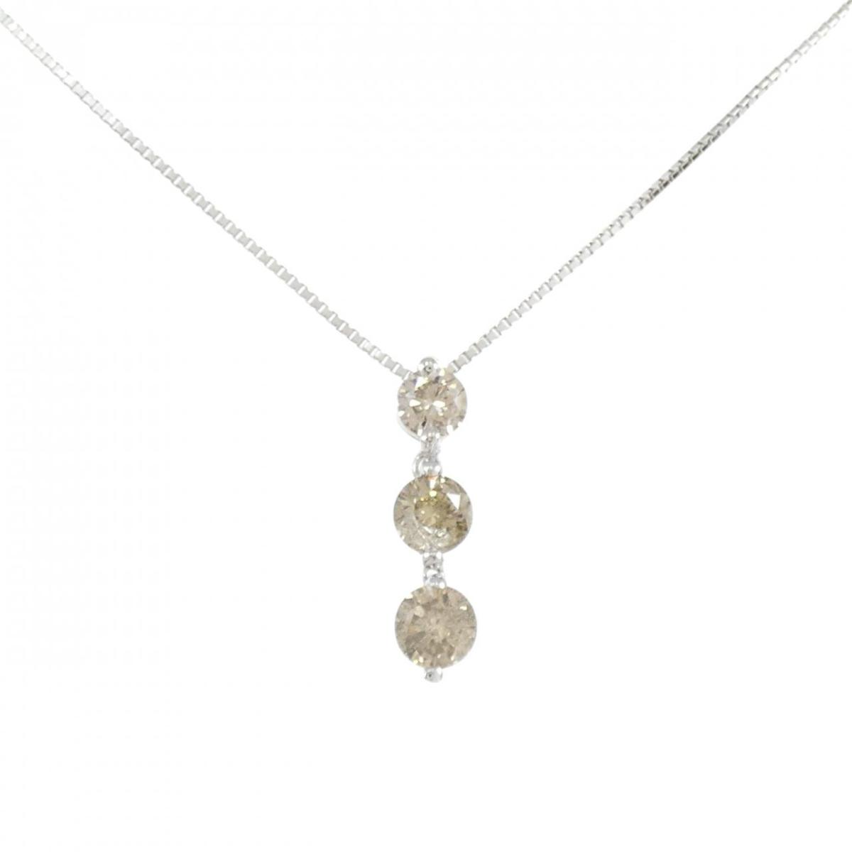 K18WG スリーストーン ダイヤモンド ネックレス 1.069CT【中古】