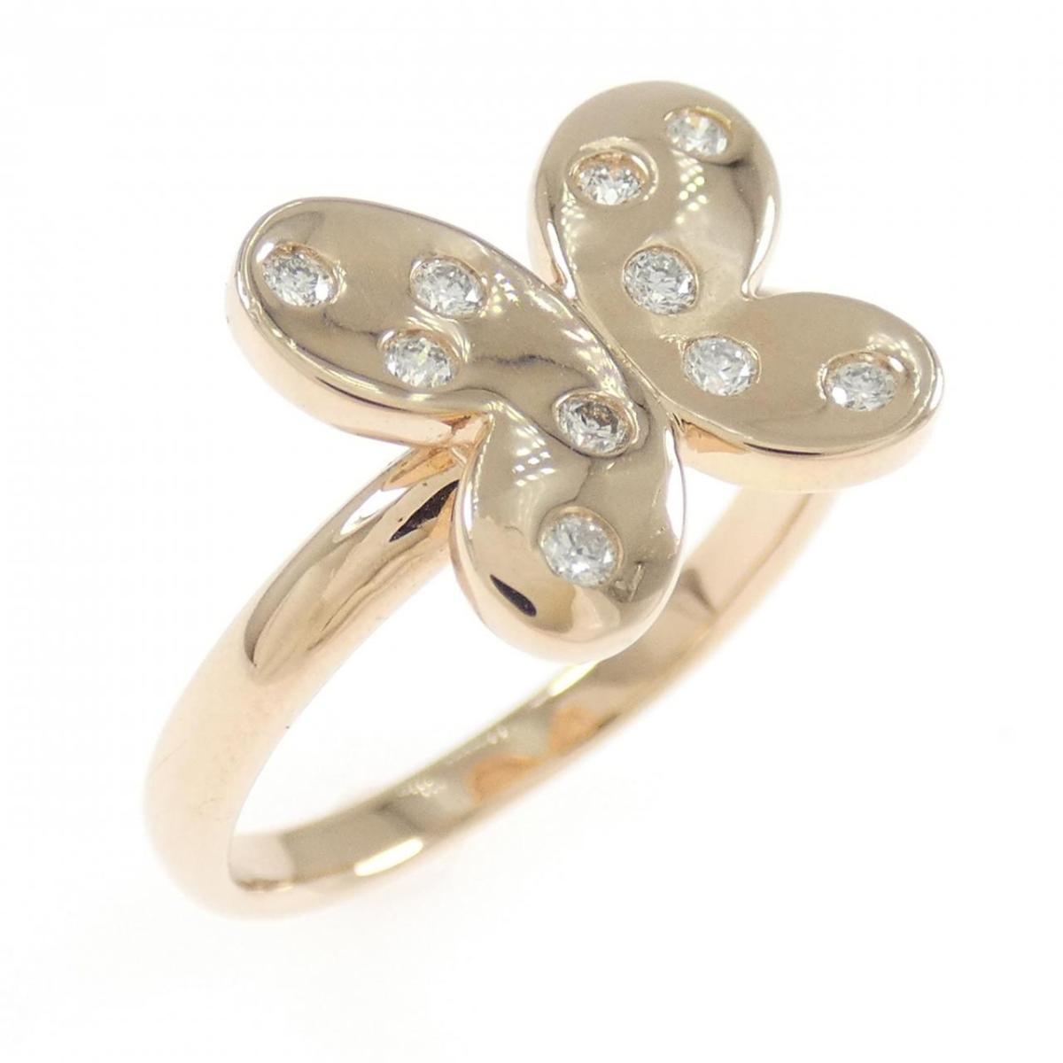 K18PG バタフライ ダイヤモンド リング 0.13CT【中古】