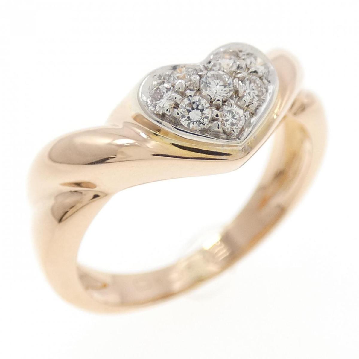 750PG/750WG ハート パヴェ ダイヤモンド リング 0.12CT【中古】