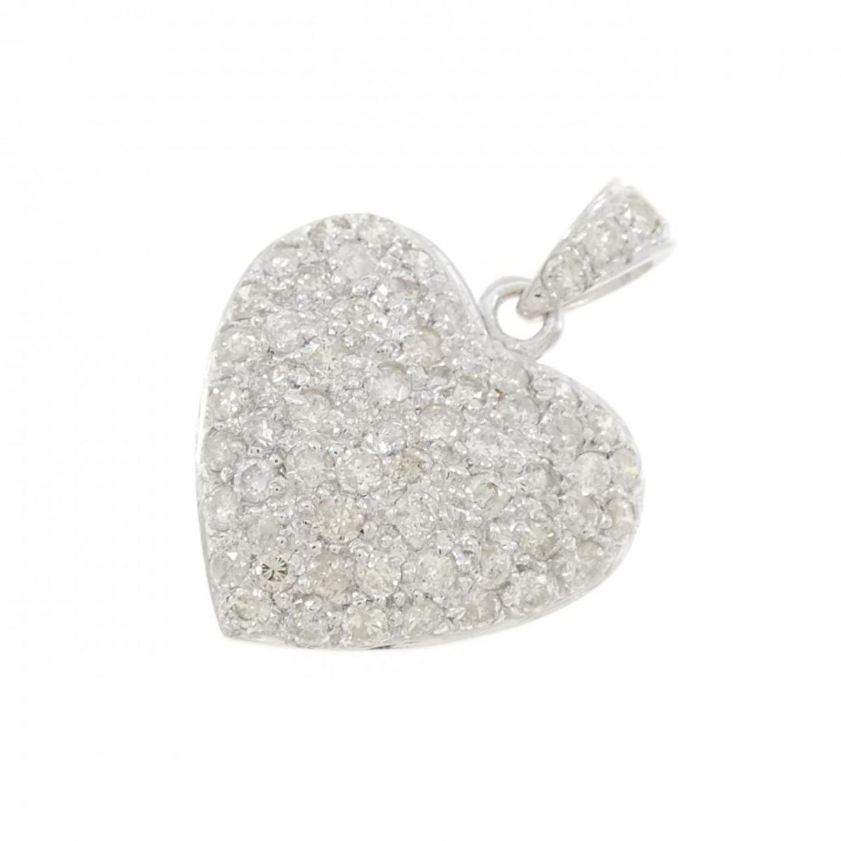 K18WG パヴェ ハート ダイヤモンド ペンダント 1.00CT【中古】