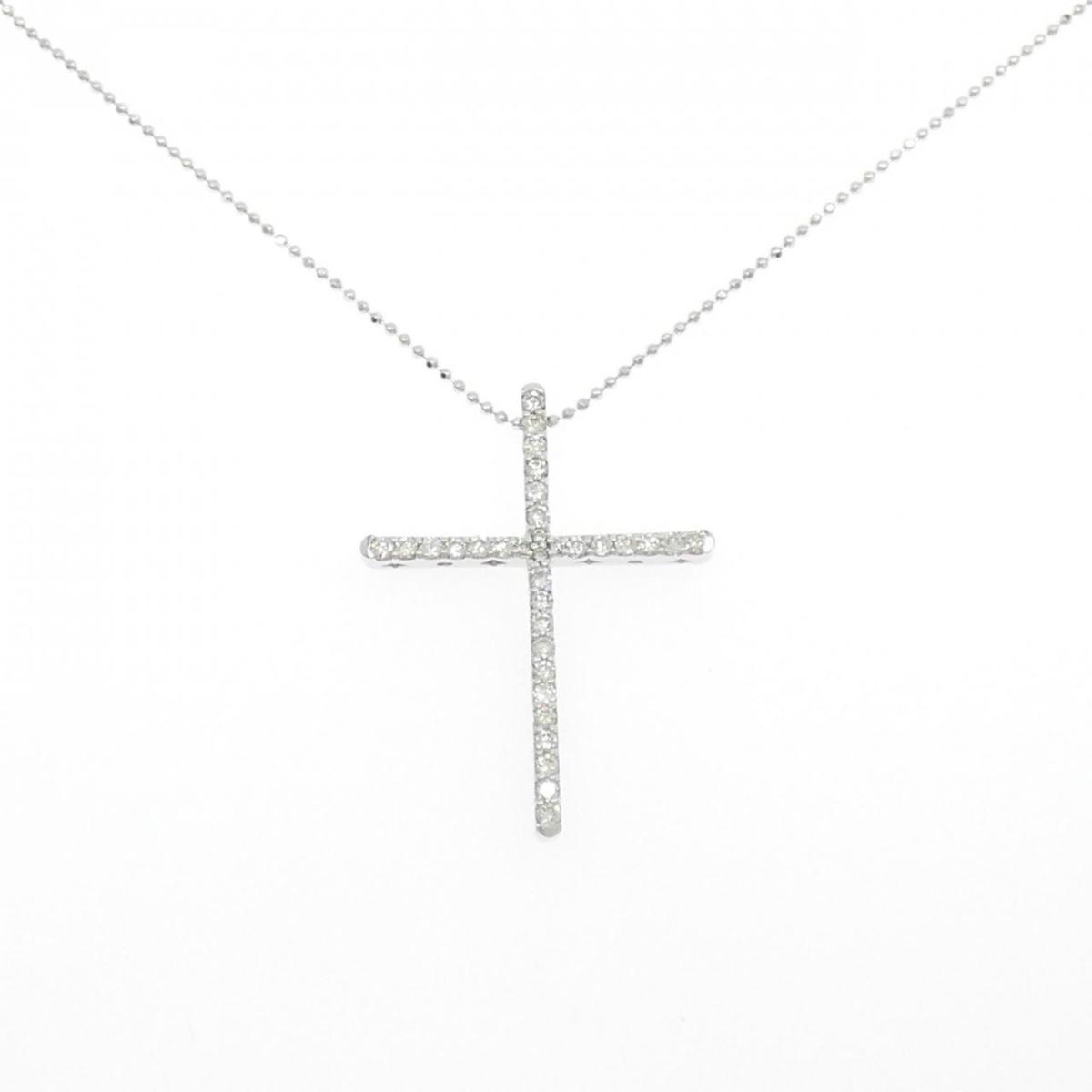 K18WG クロス ダイヤモンド ネックレス 0.60CT【中古】