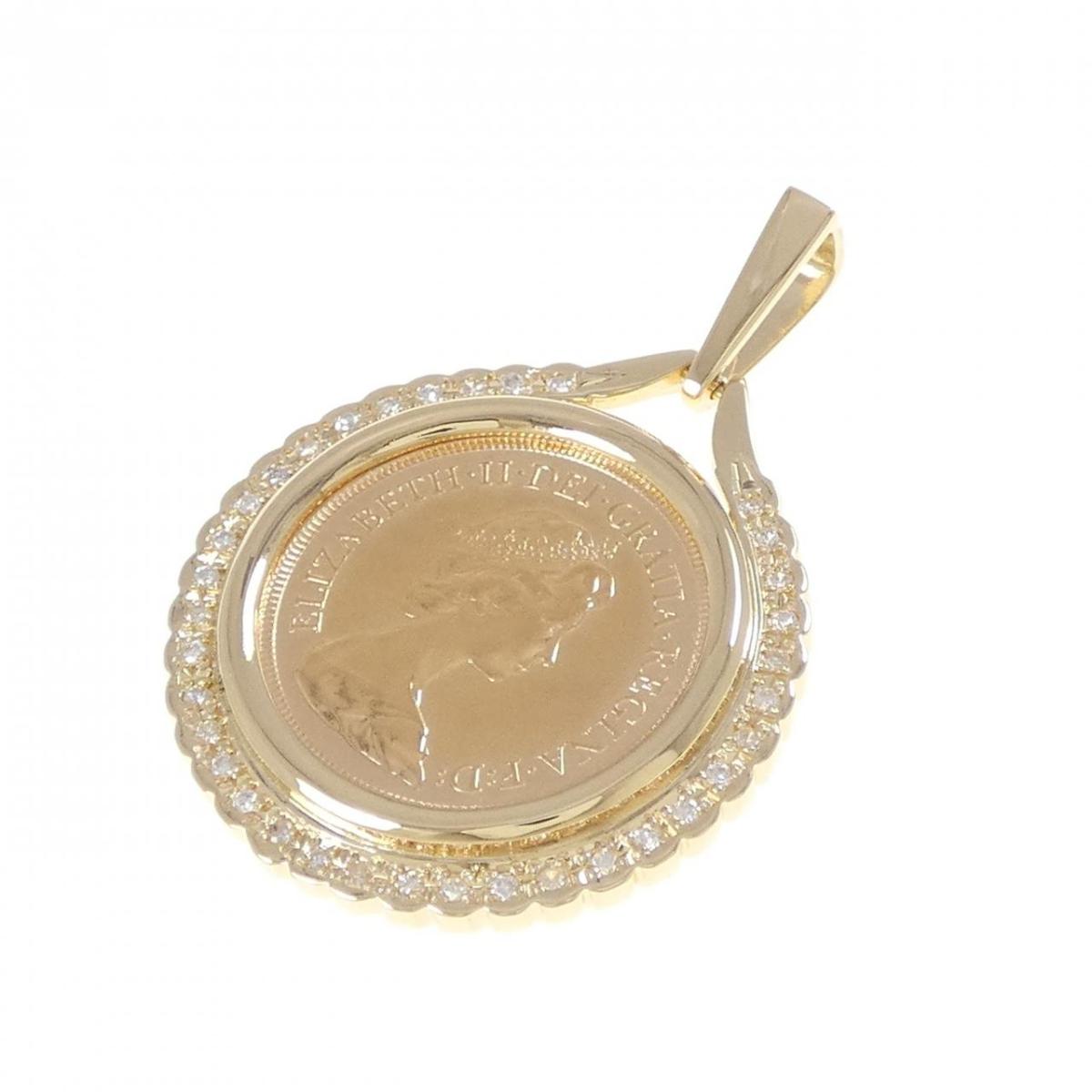 K18YG(枠) ダイヤモンド コイン ペンダント 0.30CT【中古】|KOMEHYO ONLINESTORE 店