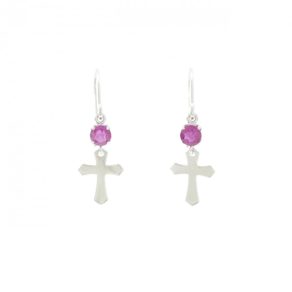 K18WG クロス ルビー ピアス【中古】｜KOMEHYO ONLINESTORE 店