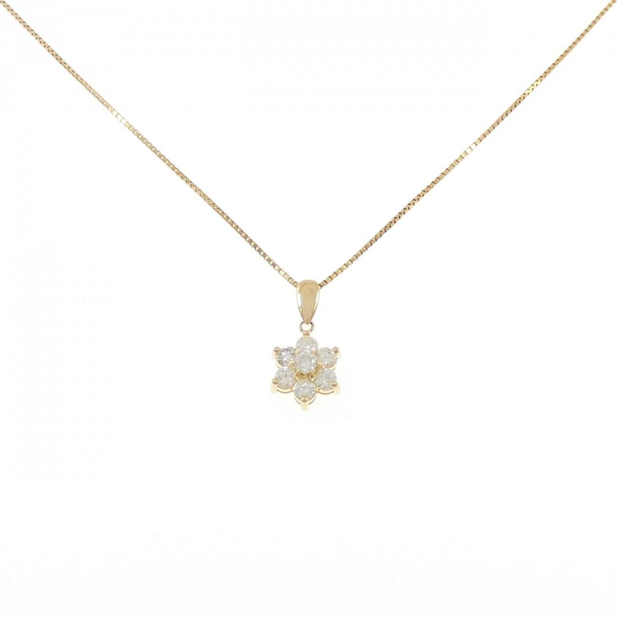 K18YG フラワー ダイヤモンド ネックレス 1.13CT【中古】