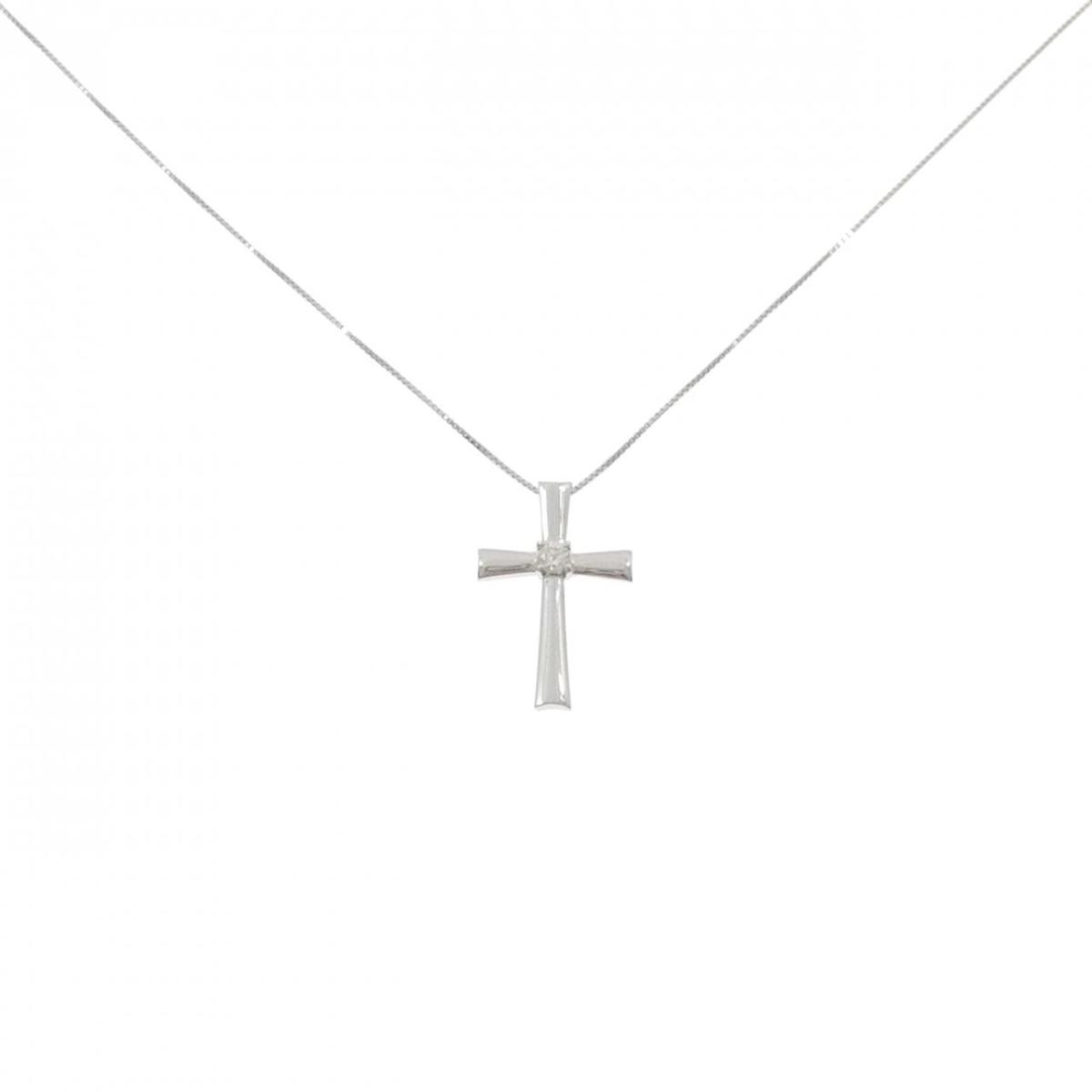 K18WG クロス ダイヤモンド ネックレス 0.10CT【中古】