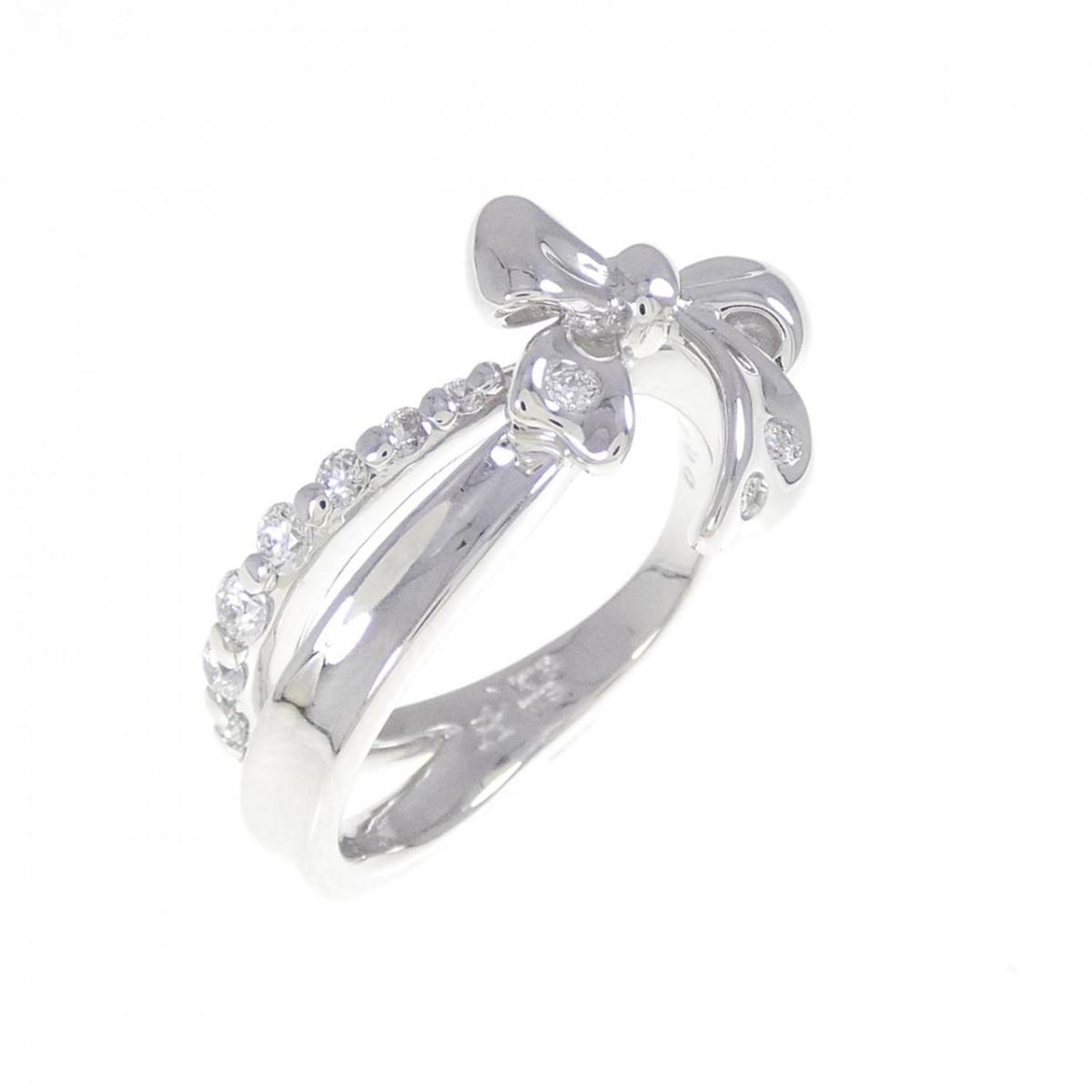 K18WG リボン ダイヤモンド ピンキー リング 0.24CT【中古】