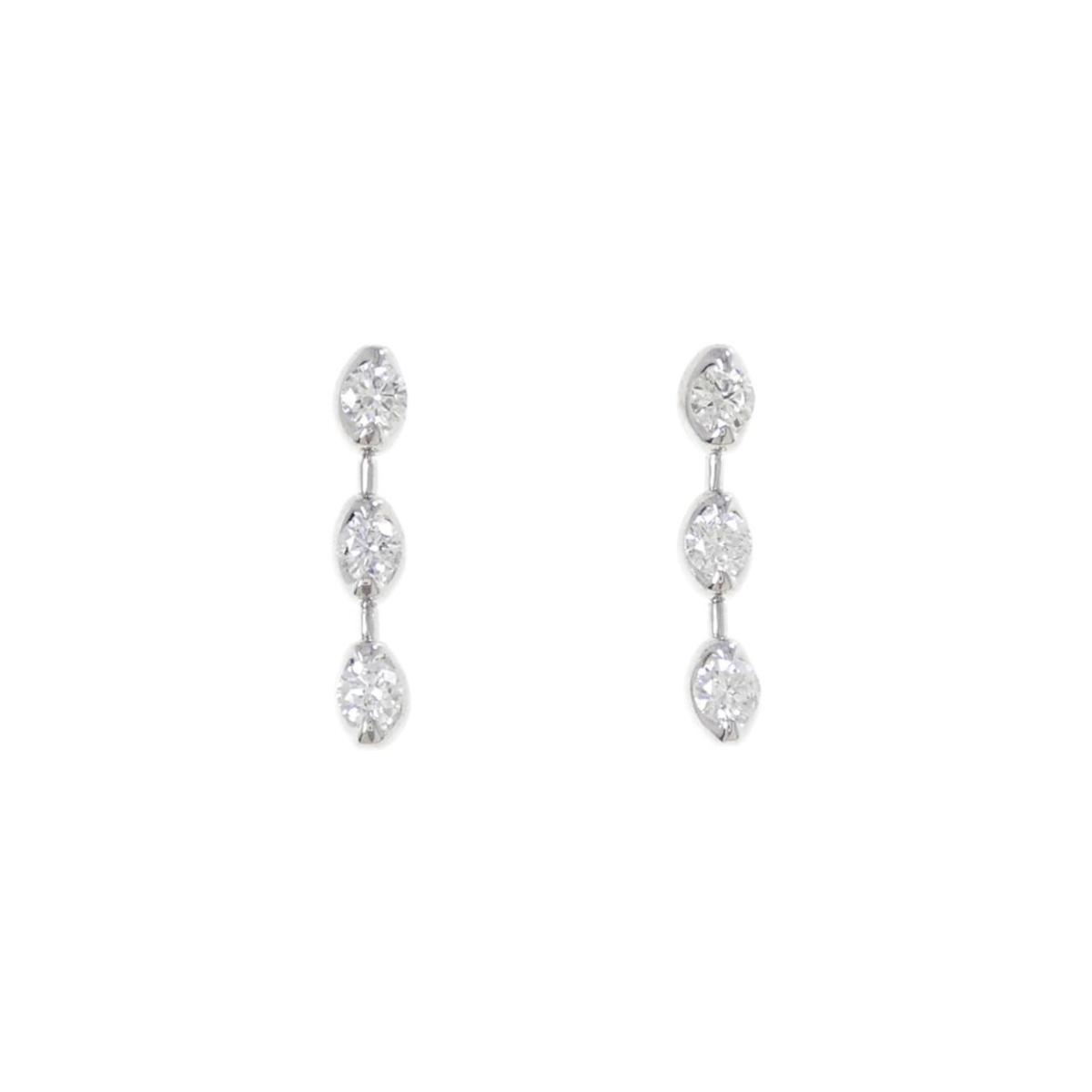 K14WG スリーストーン ダイヤモンド ピアス 0.60CT【中古】