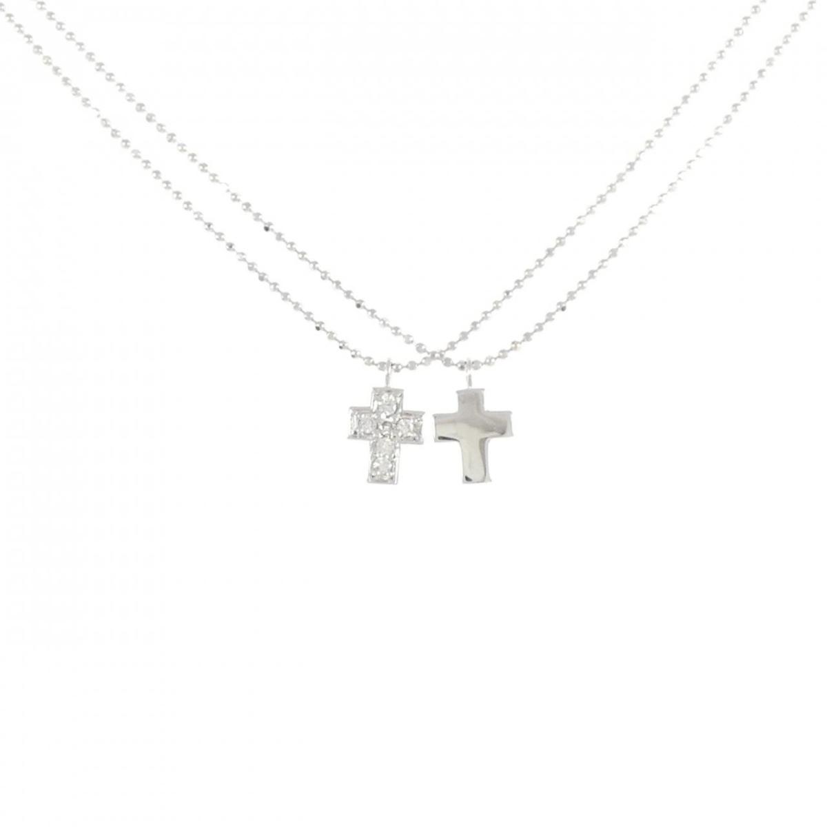 K18WG クロス ダイヤモンド ネックレス 0.08CT【中古】