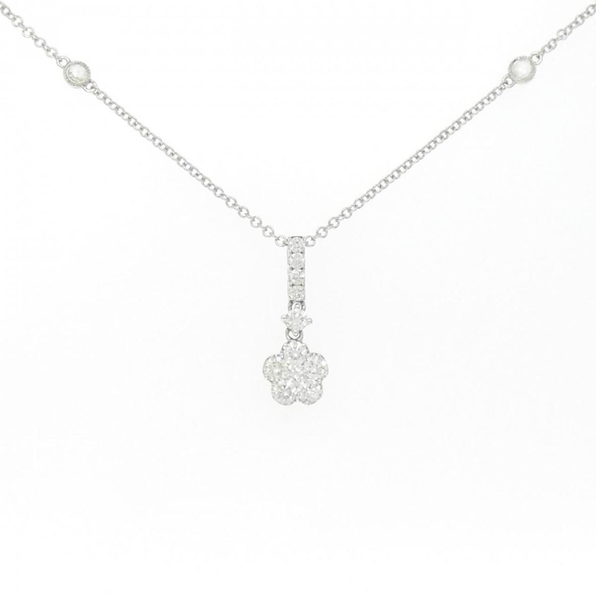 K18WG フラワー ダイヤモンド ネックレス 0.60CT【中古】