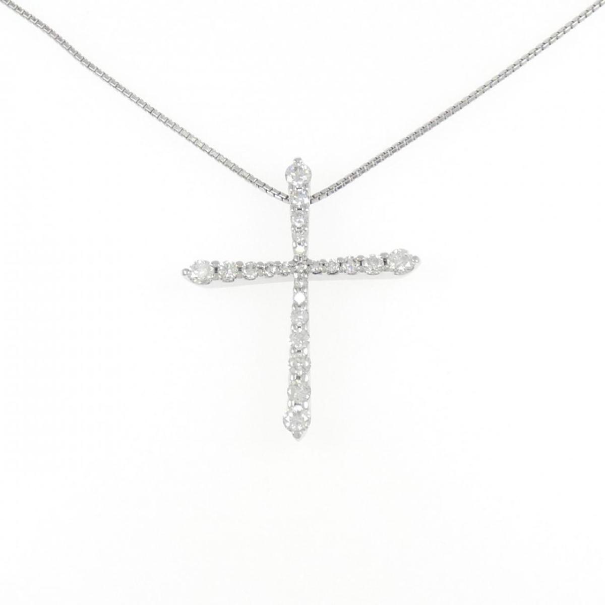 K18WG クロス ダイヤモンド ネックレス 1.02CT【中古】