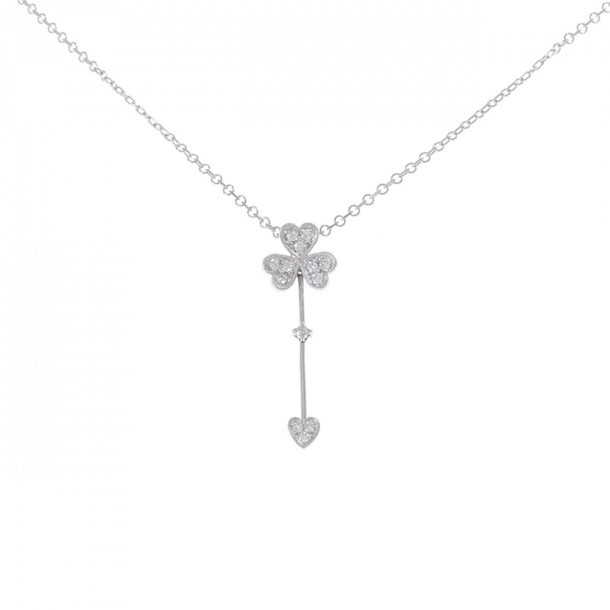 PT900/PT850 クローバー×ハート ダイヤモンド ネックレス 0.20CT【中古】