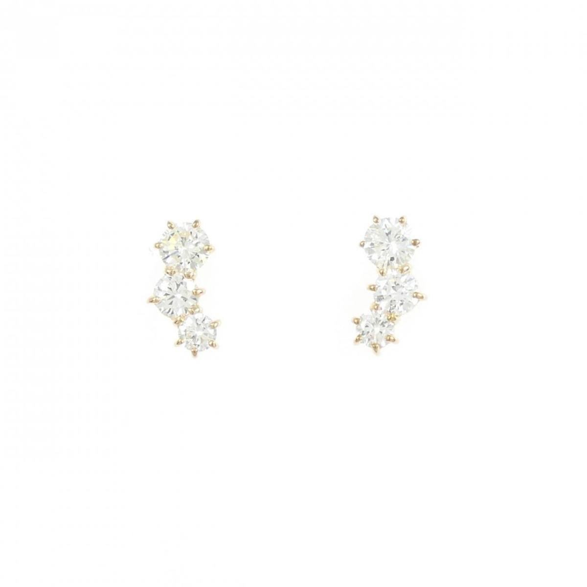 【リメイク】K18YG スリーストーン ダイヤモンド ピアス 0.70CT【中古】