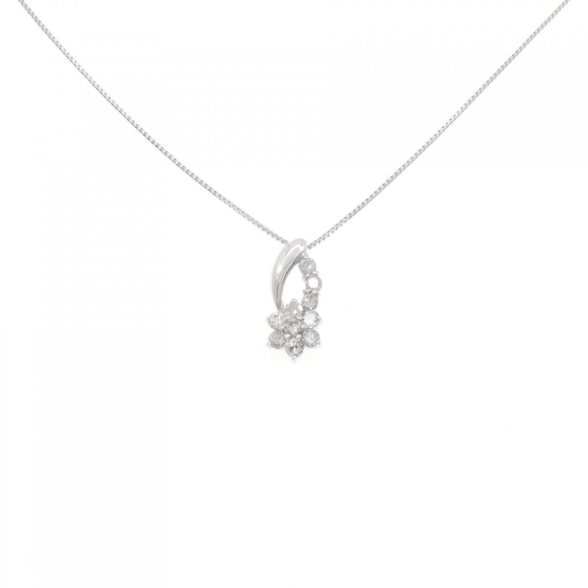 K18WG フラワー ダイヤモンド ネックレス 0.30CT【中古】