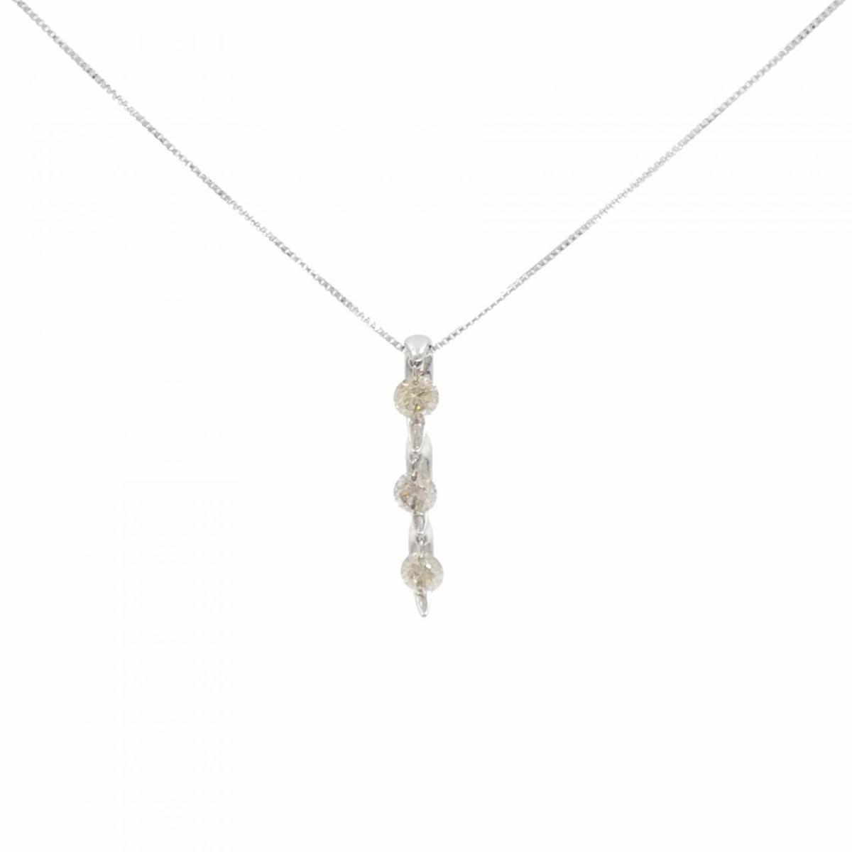 K18WG スリーストーン ダイヤモンド ネックレス 0.50CT【中古】