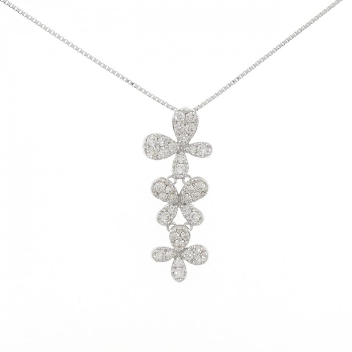 K18WG フラワー パヴェ ダイヤモンド ネックレス 0.48CT【中古】｜KOMEHYO ONLINESTORE 店