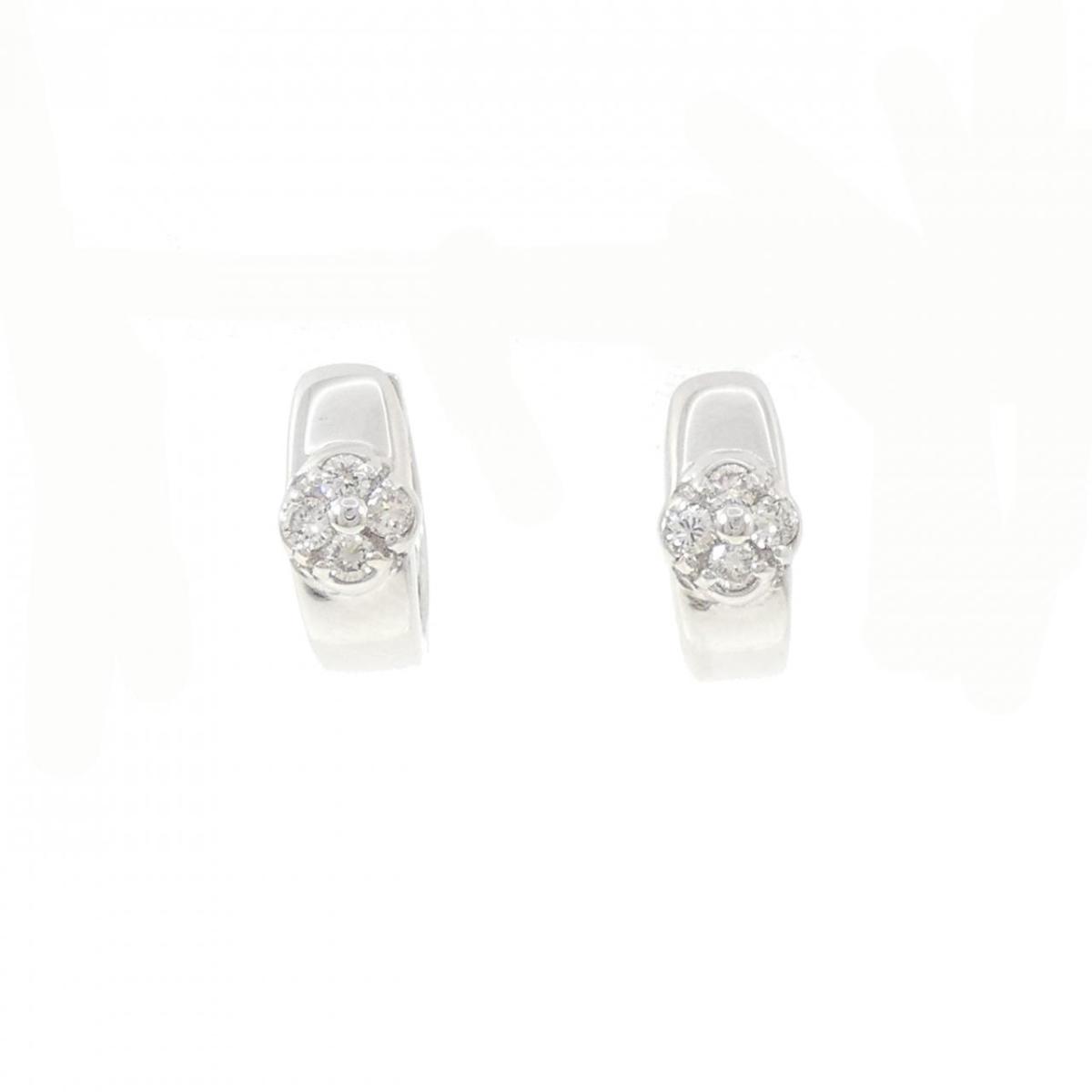 K18WG フラワー ダイヤモンド ピアス 0.16CT【中古】