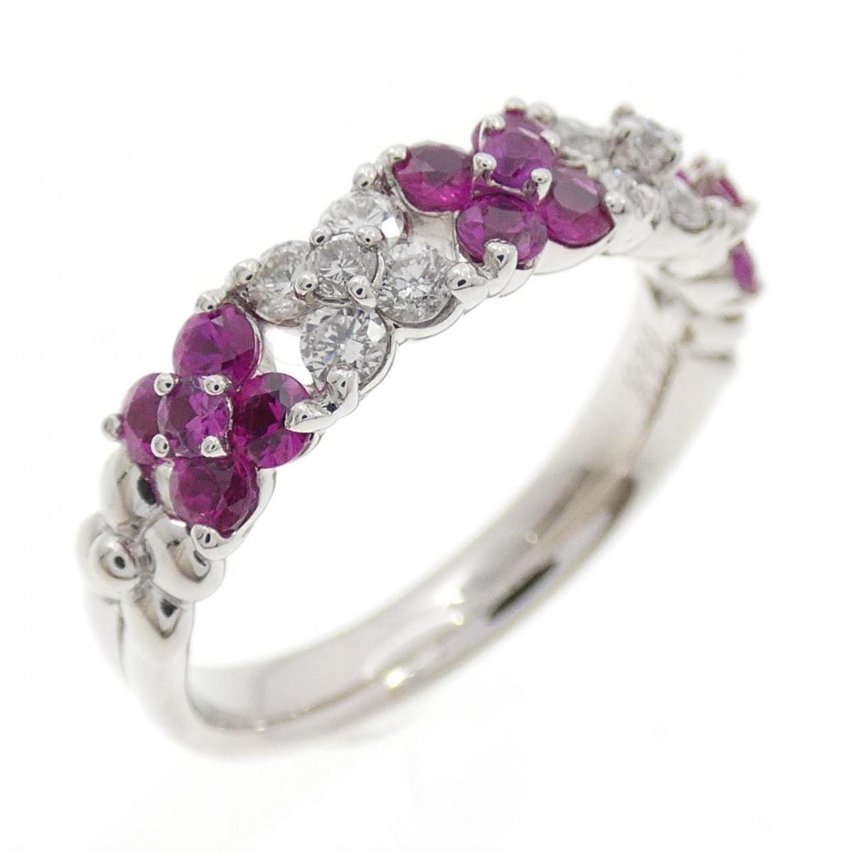 K18WG フラワー ルビー リング 0.78CT【中古】