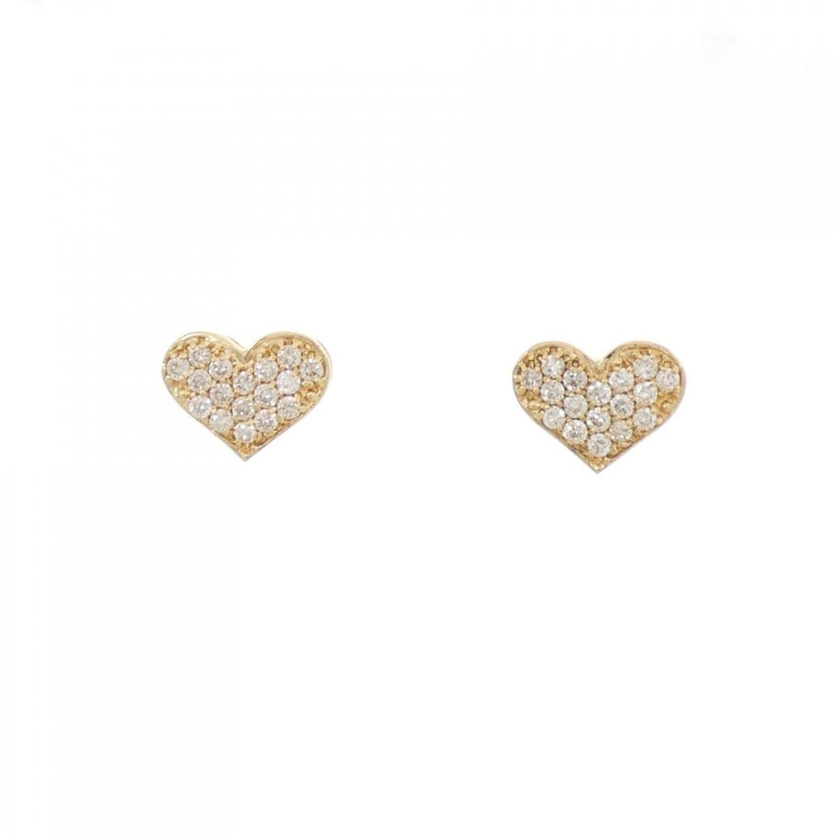 K18YG パヴェ ハート ダイヤモンド ピアス 0.40CT【中古】