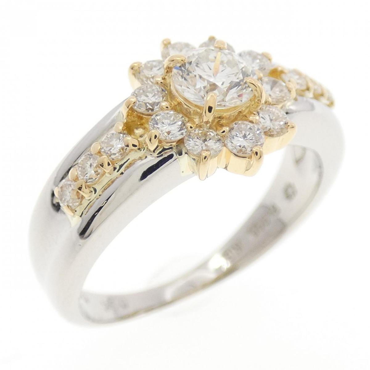 PT900/K18YG フラワー ダイヤモンド リング 0.24CT【中古】