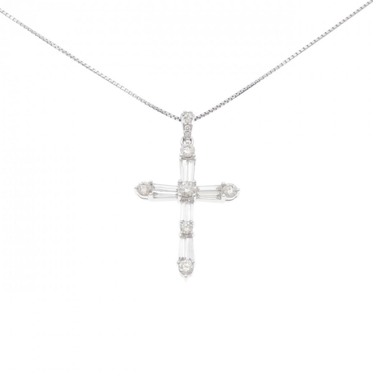 K18WG クロス ダイヤモンド ネックレス 0.98CT【中古】