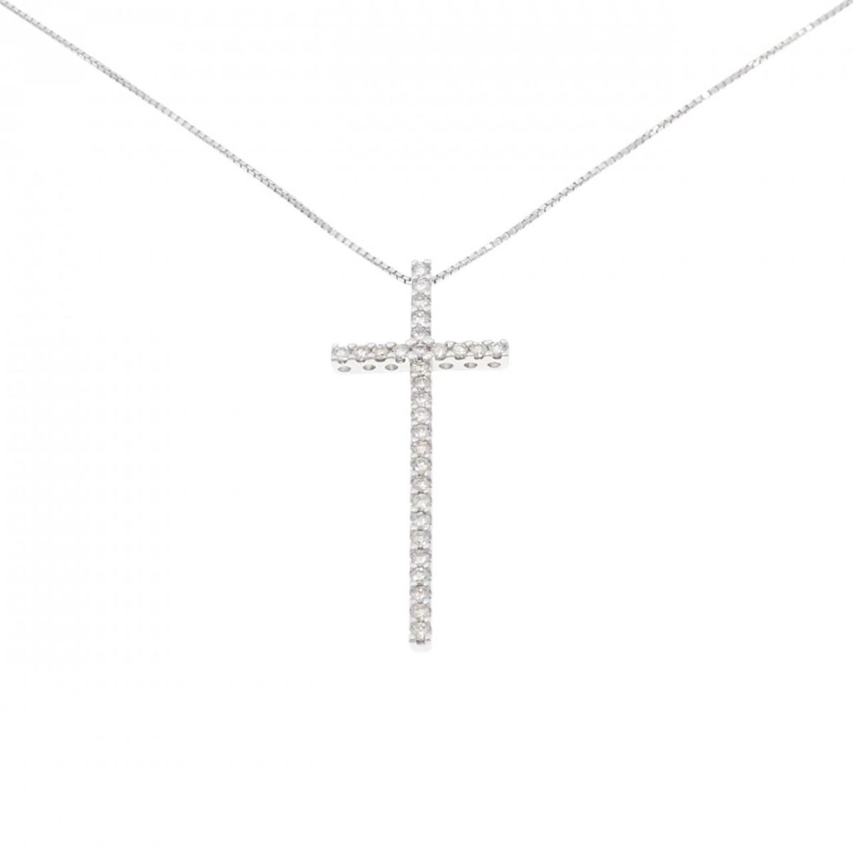 K18WG クロス ダイヤモンド ネックレス 0.56CT【中古】