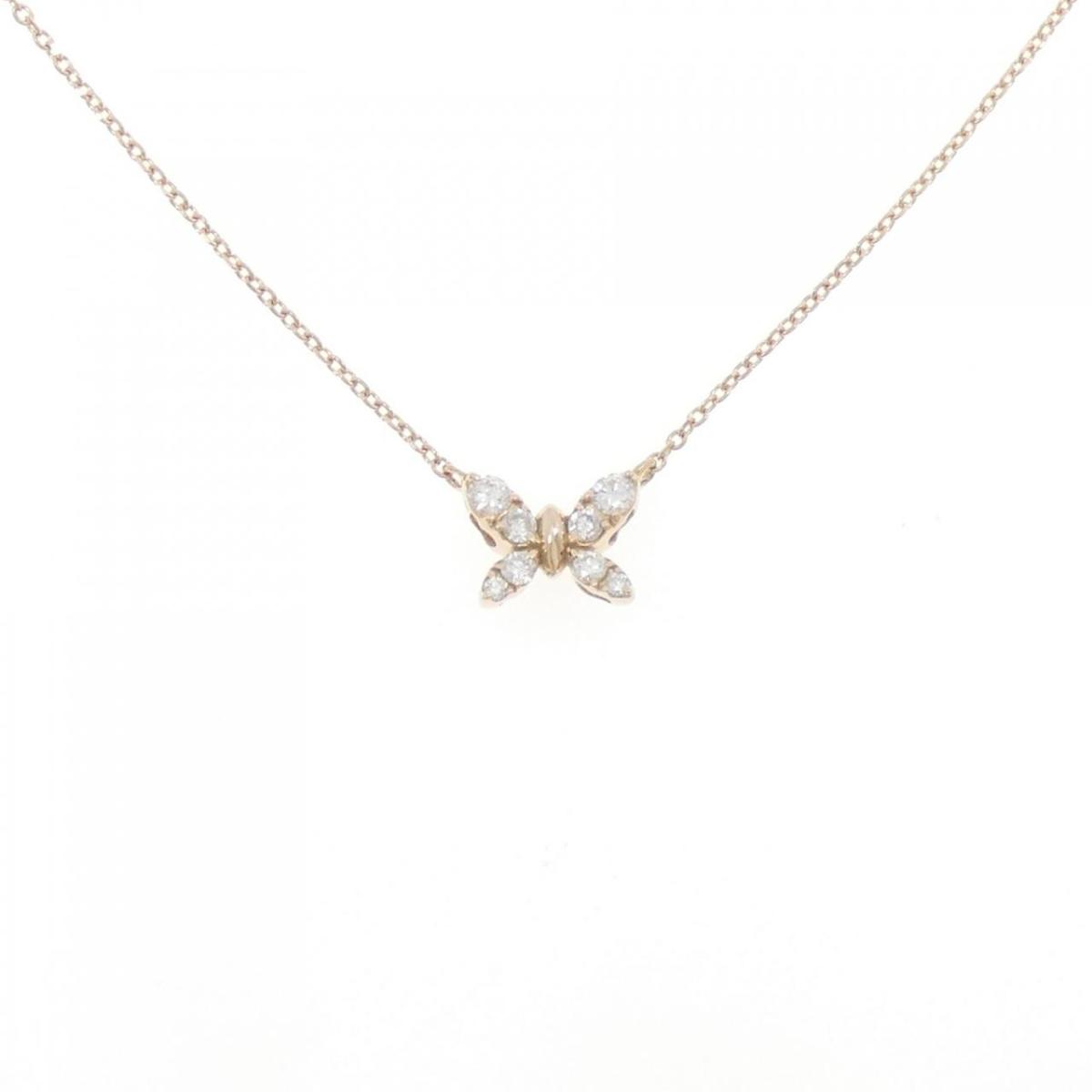 K18PG バタフライ ダイヤモンド ネックレス 0.20CT【中古】