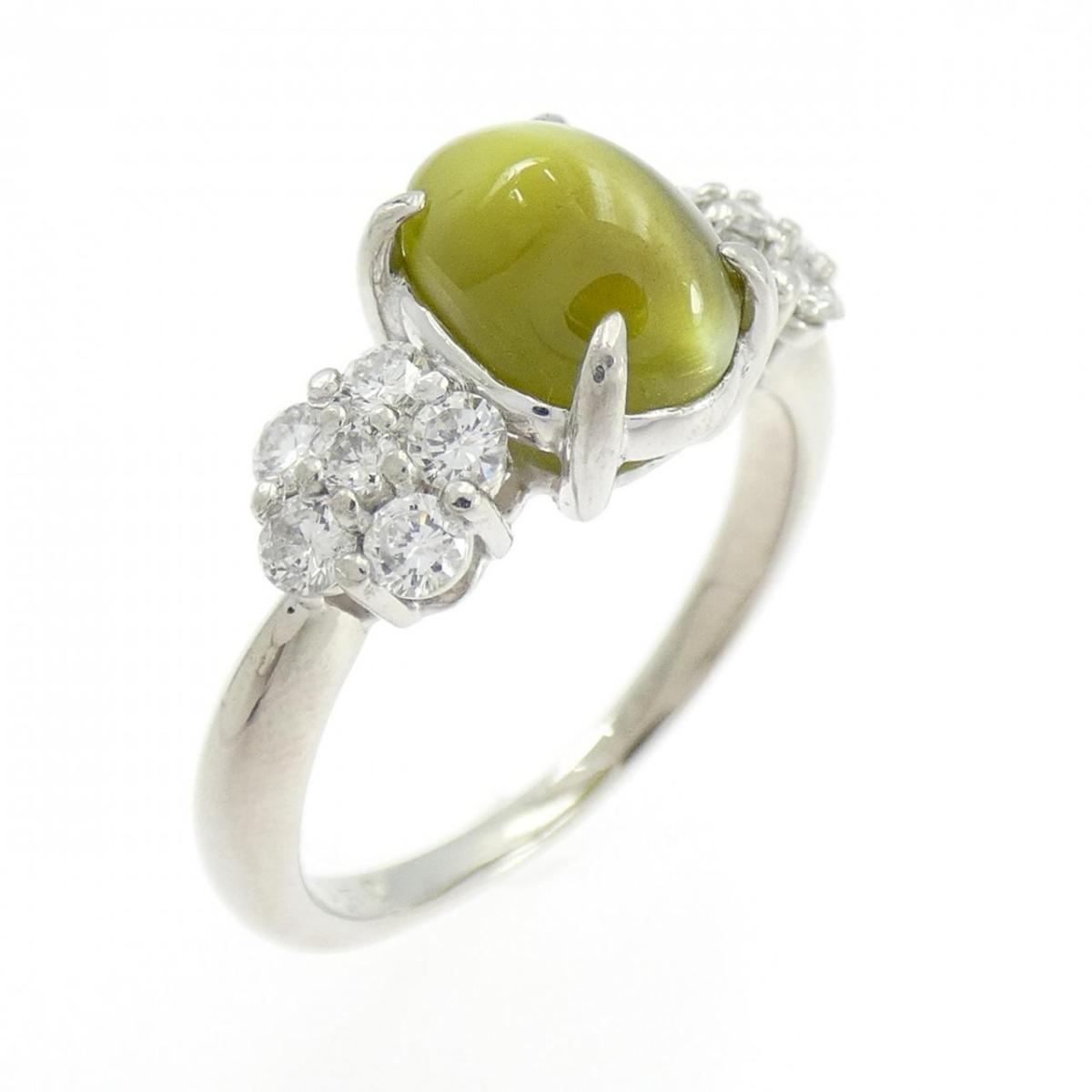 PT900 フラワー クリソベリルキャッツアイ リング 3.61CT【中古】