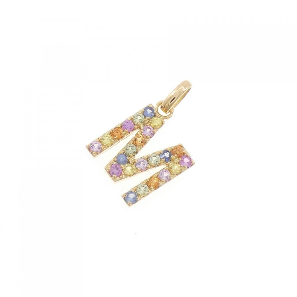 【新品】K18YG イニシャルM サファイヤ ペンダント 0.35CT【新品】