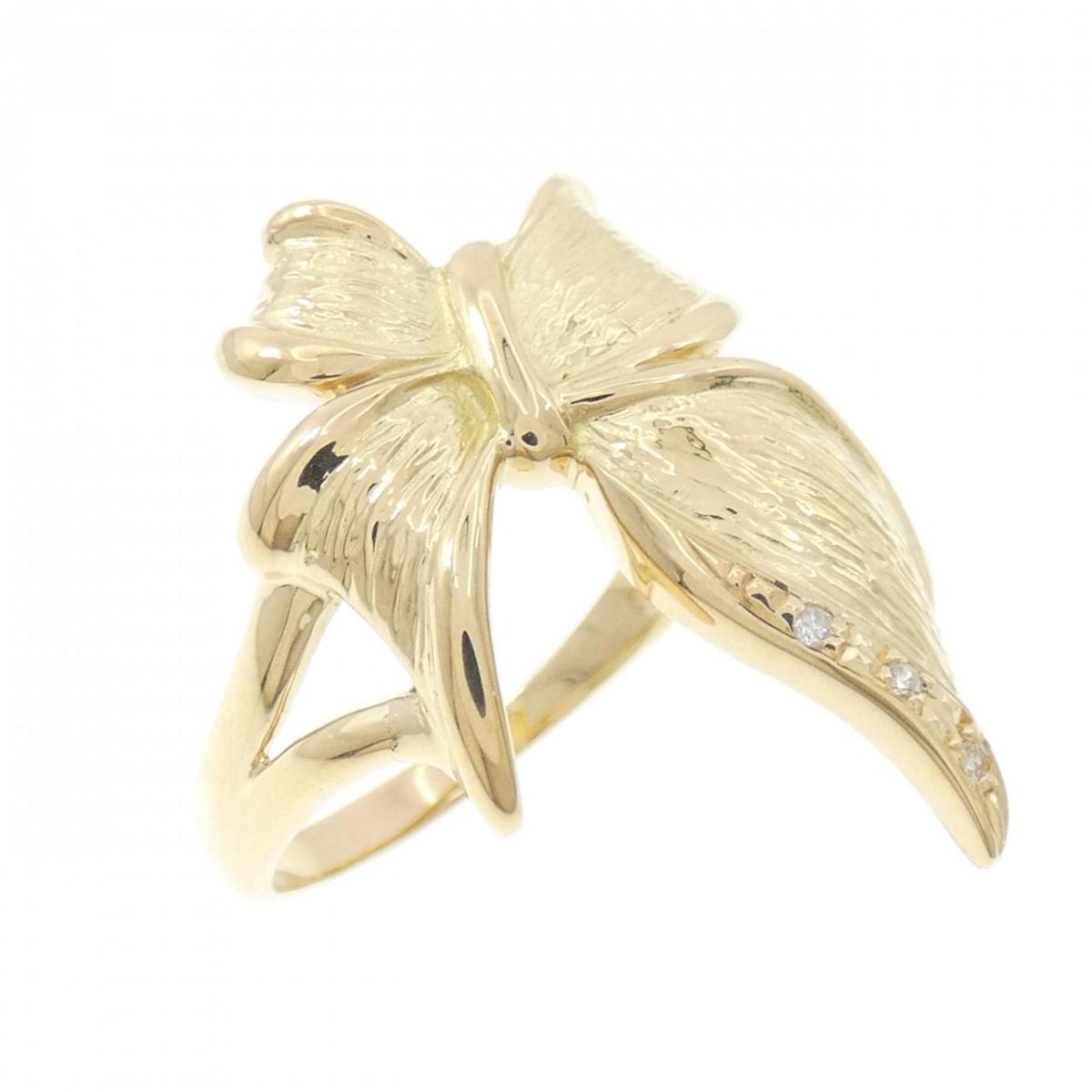 K18YG リボン ダイヤモンド リング 0.02CT【中古】