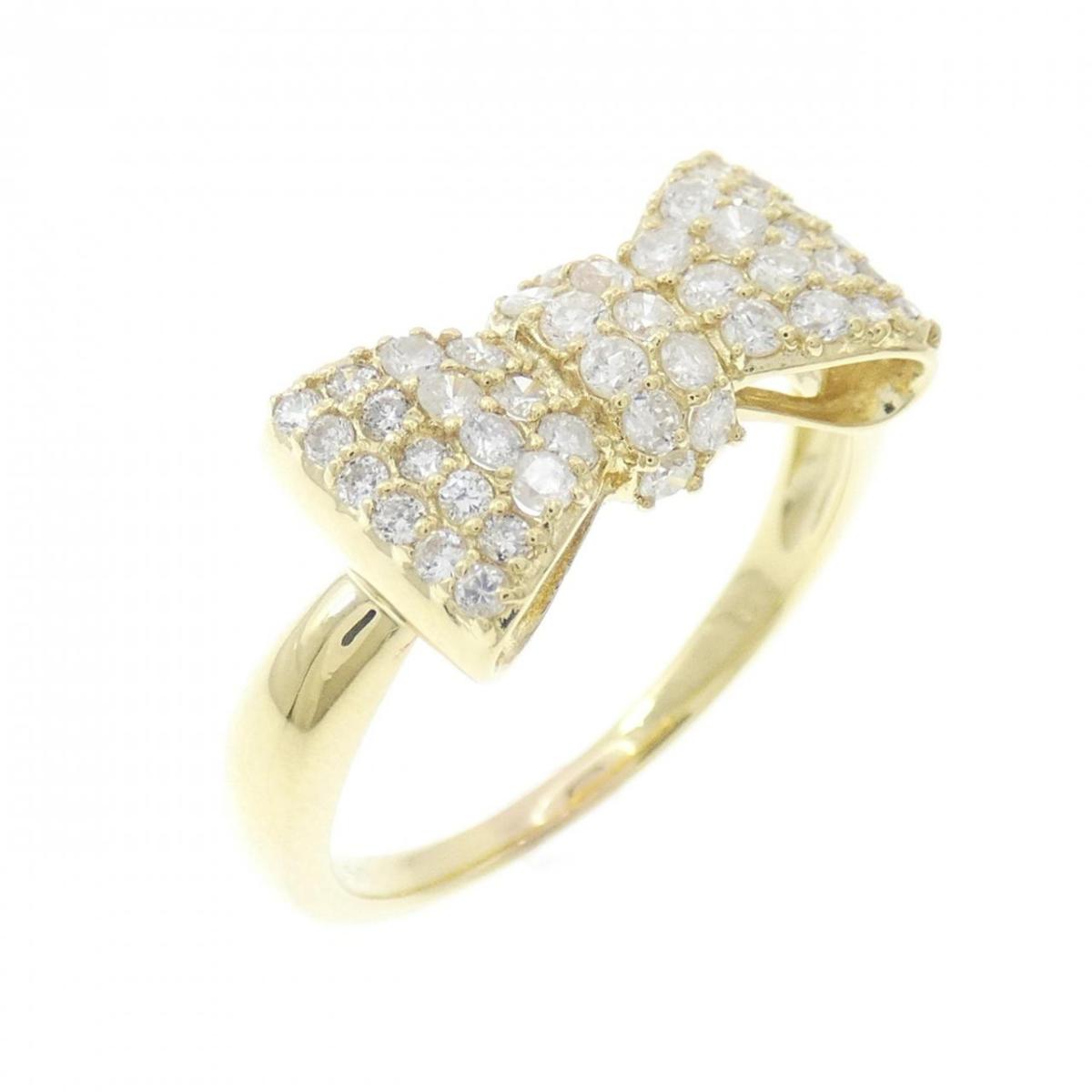 K18YG リボン パヴェ ダイヤモンド リング 0.50CT【中古】
