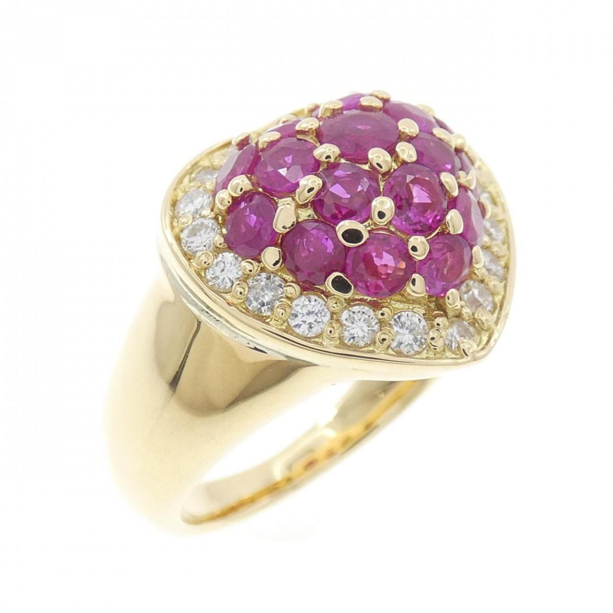 K18YG ハート ルビー リング 1.64CT【中古】