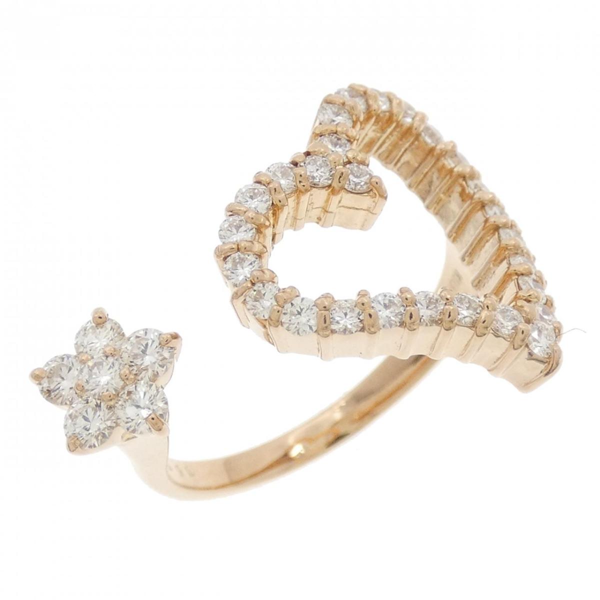 K18PG ハート&times;フラワー ダイヤモンド リング 0.60CT【中古】｜KOMEHYO ONLINESTORE 店