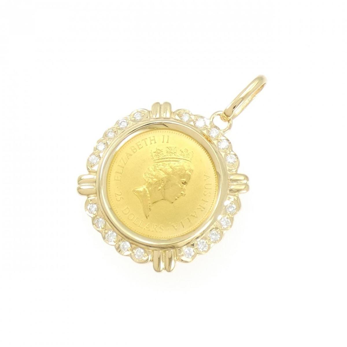 K18YG(枠) ダイヤモンド コイン ペンダント 0.4CT【中古】｜KOMEHYO ONLINESTORE 店