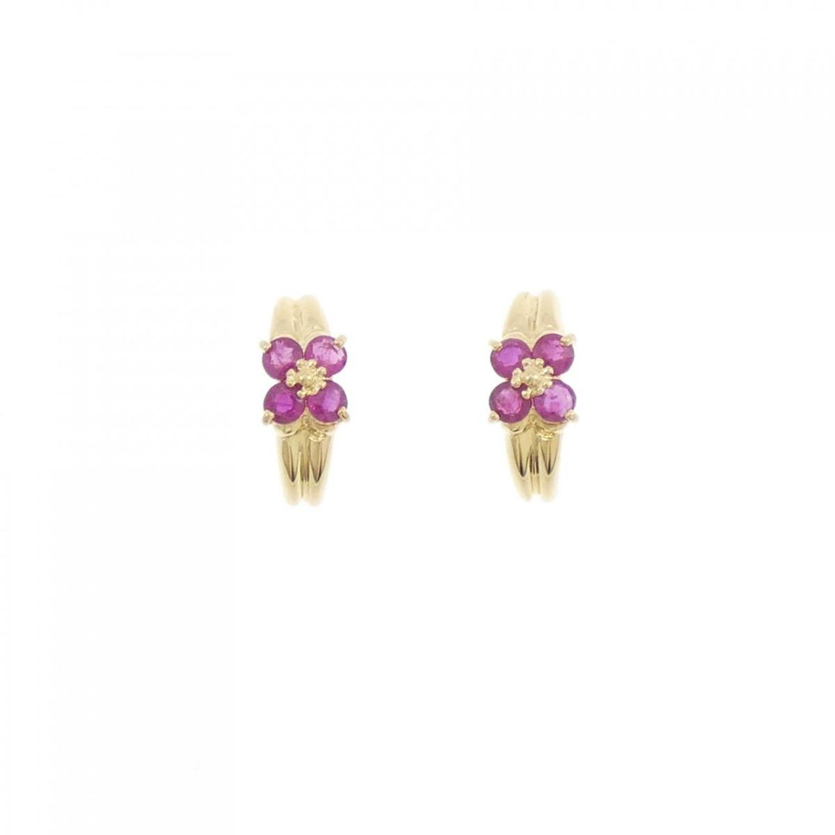 K18YG フラワー ルビー ピアス【中古】｜KOMEHYO ONLINESTORE 店