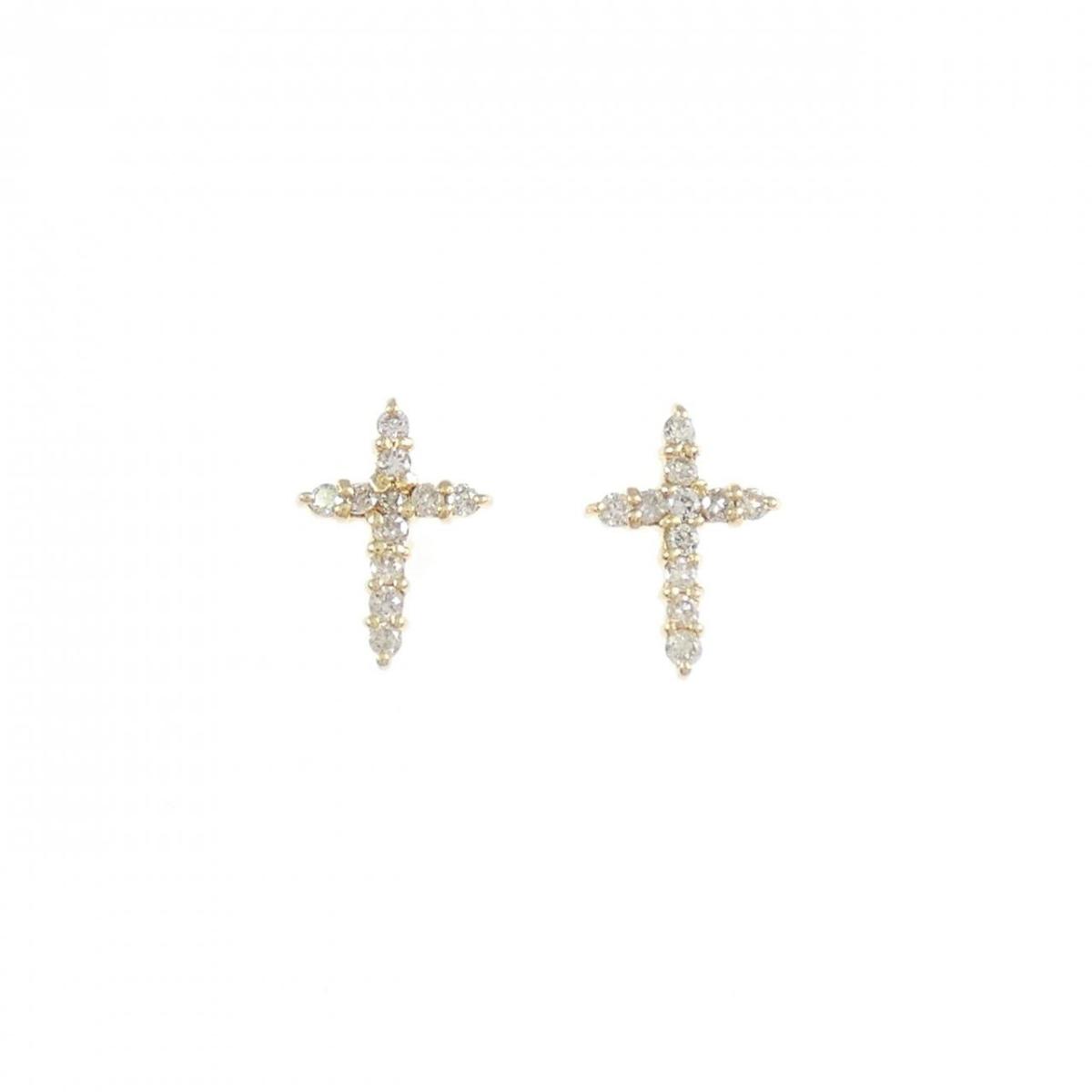 K18YG クロス ダイヤモンド ピアス 0.10CT【中古】
