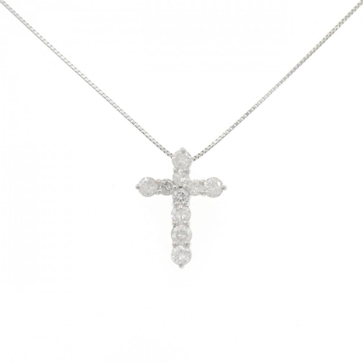 PT900/PT850 クロス ダイヤモンド ネックレス 1.00CT【中古】
