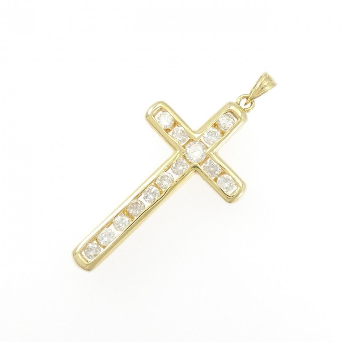K18YG クロス ダイヤモンド ペンダント 1.07CT【中古】