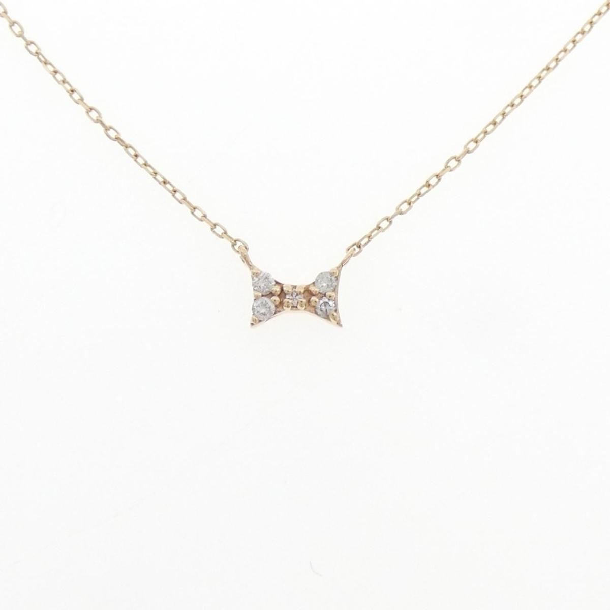 K10YG リボン ダイヤモンド ネックレス 0.04CT【中古】
