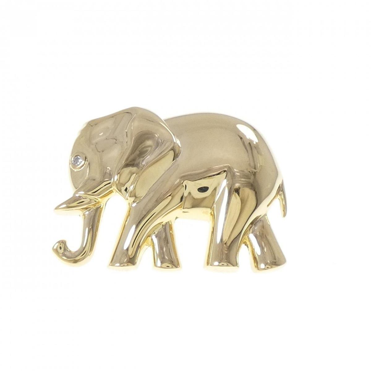K18YG エレファント ダイヤモンド ブローチ 0.02CT【中古】