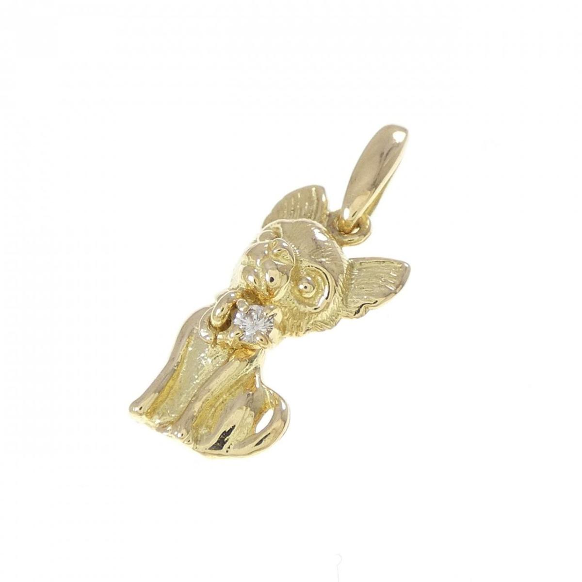 K18YG ドッグ ダイヤモンド ペンダント 0.03CT【中古】