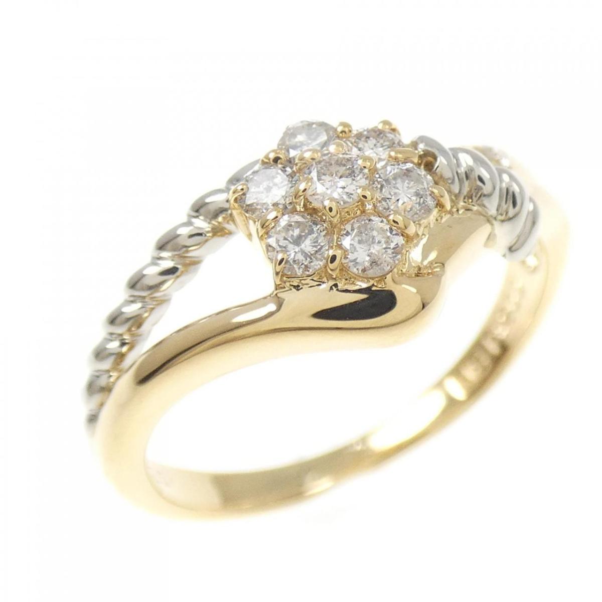 K18YG/PT900 フラワー ダイヤモンド リング 0.25CT【中古】